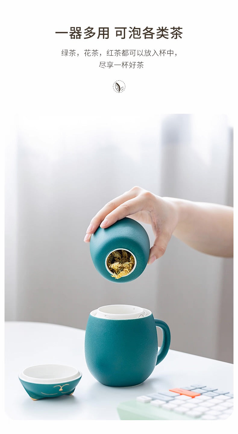 招財貓茶杯 陶瓷材質 附茶葉罐 便攜四色