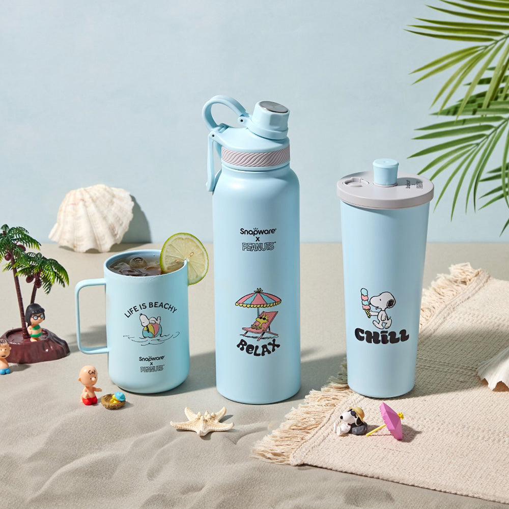 【康寧SNAPWARE】Snoopy海灘假期 鋅light輕瓷保溫保冰跳跳吸管杯850ml-附杯套(1入)