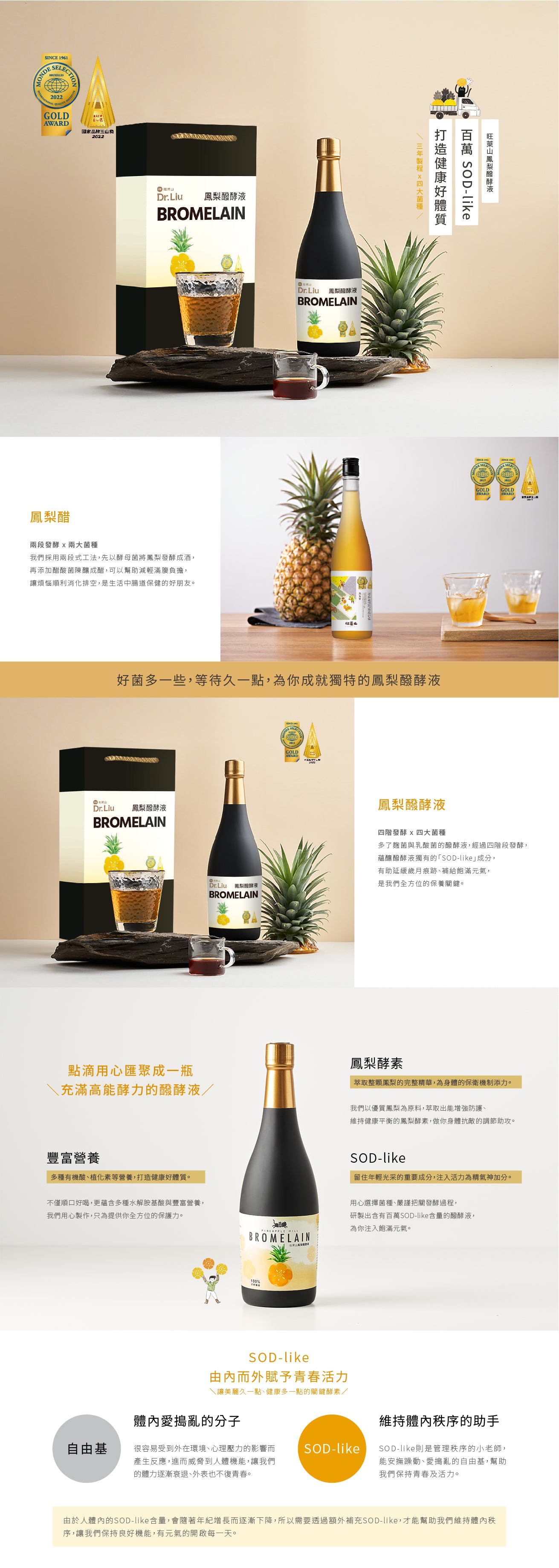 旺萊山Dr.Liu - 鳳梨醱酵液 原汁純釀發酵液 世界金牌獎 國家玉山獎 蔬果酵素液 (720ml/瓶)