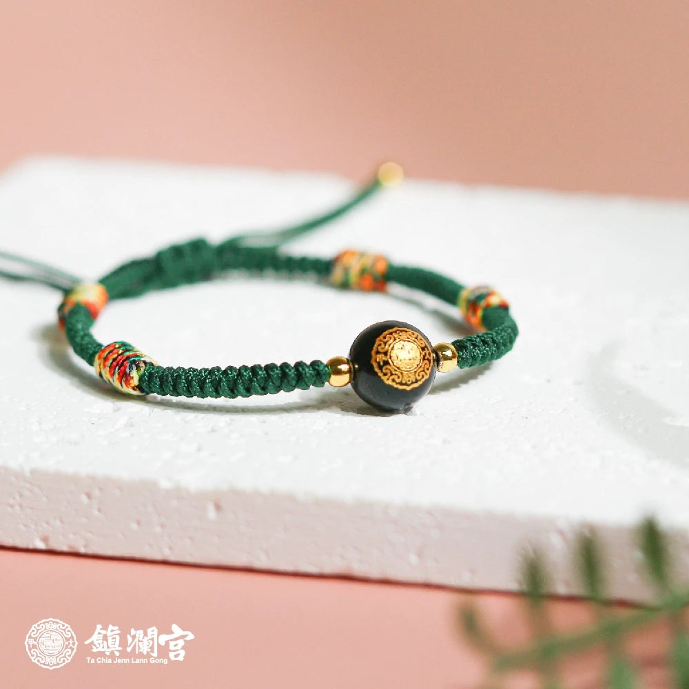 【鎮瀾宮×天后】富貴寶寶守護平安手繩|綠色|手繩 五色線 黑曜石 黑水晶 兒童手鍊