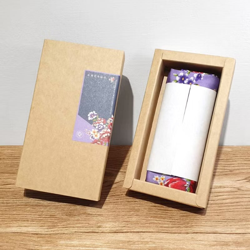 【花布先生】台灣花布絲巾禮盒 - 灰藍紫