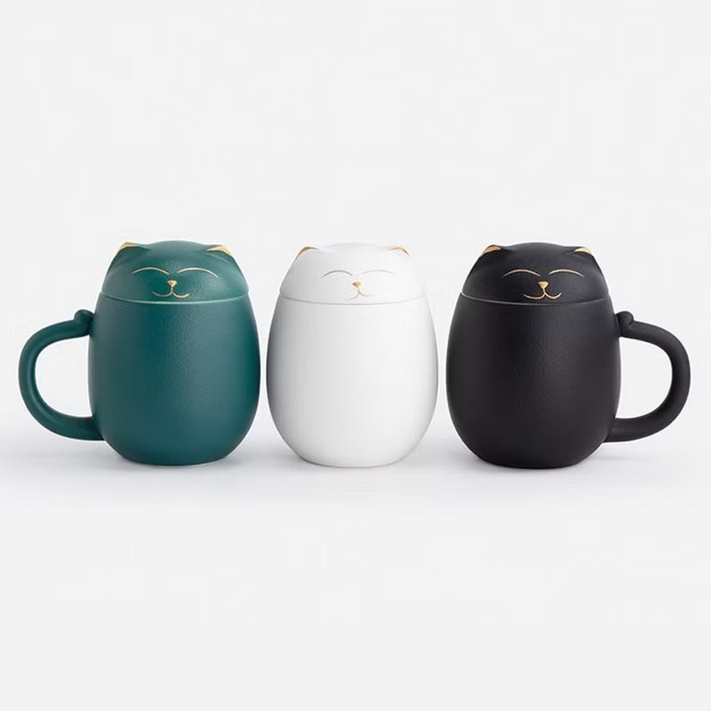 招財貓茶杯 陶瓷材質 附茶葉罐 便攜四色