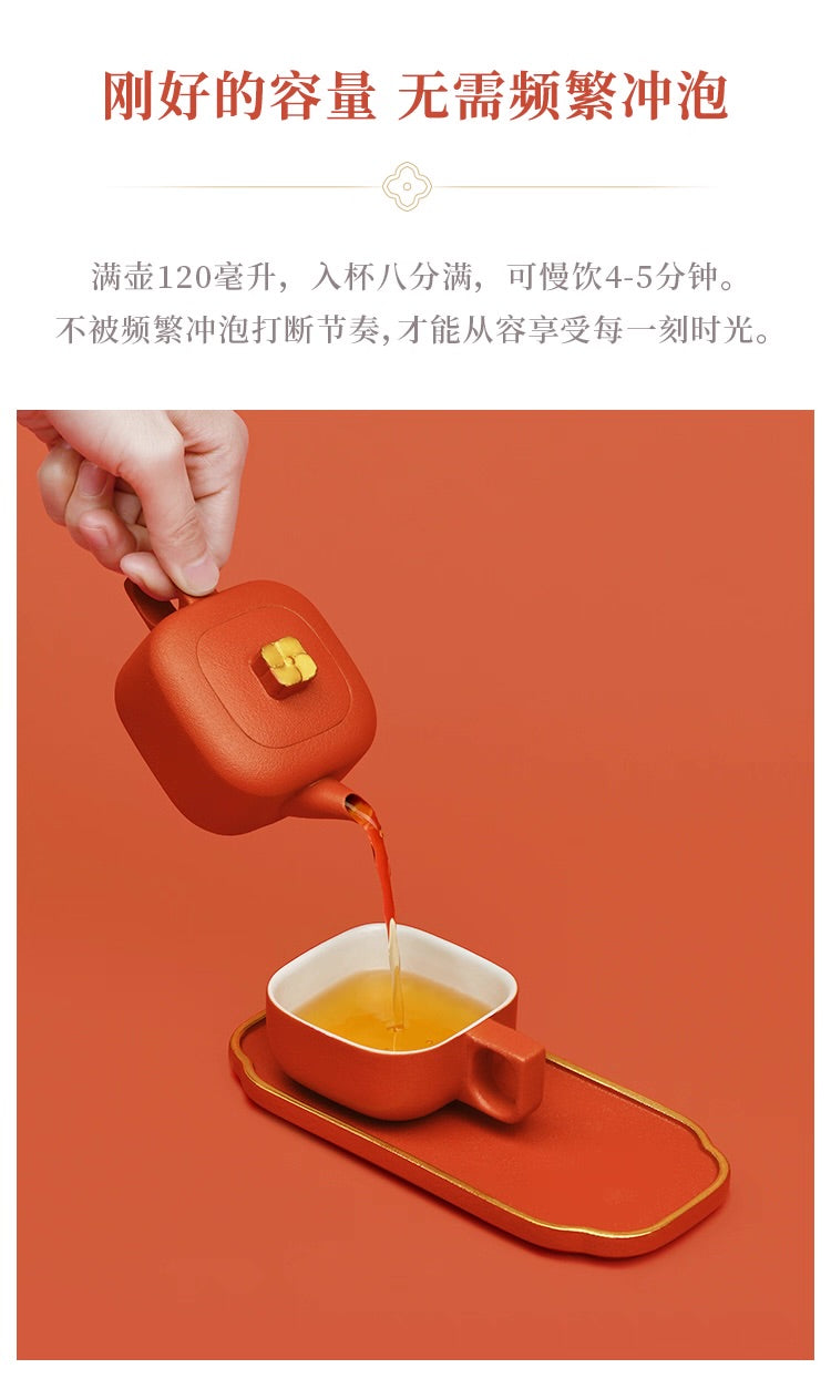 故宮宮廷文化 | 四合如意茶具 一壺一杯 便攜茶杯