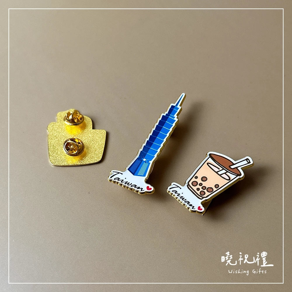 曉祝禮 【送給外國朋友】臺灣 台灣 珍奶 金屬徽章 紀念品 珍珠奶茶 徽章 伴手禮 別針 胸針 現貨 禮物(1入)