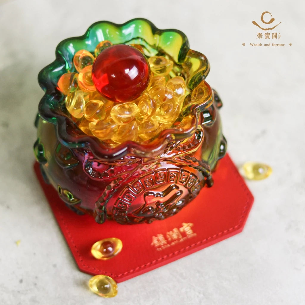 【聚寶閣】招財福袋琉璃聚寶盆-七彩 轉運 聚寶盆 鎮瀾宮開運皮墊(1入)