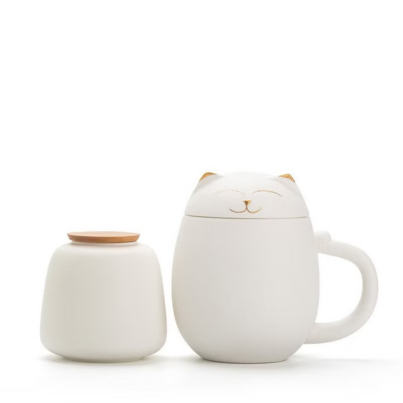 招財貓茶杯 陶瓷材質 附茶葉罐 便攜四色