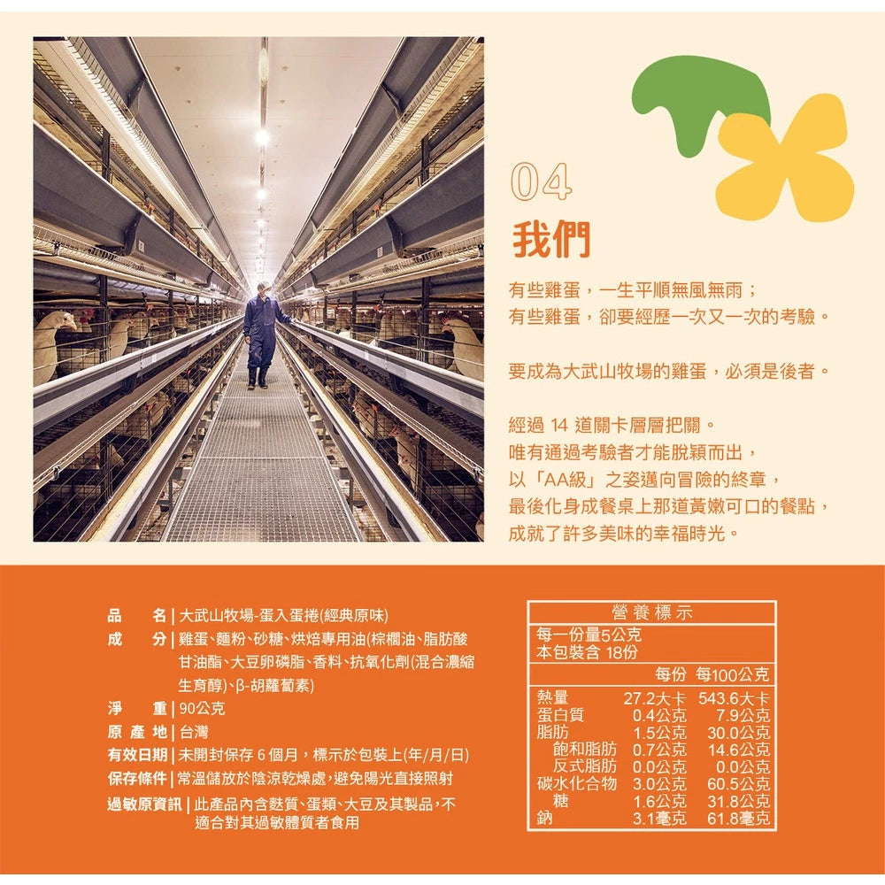 【大武山牧場】一口蛋捲 經典原味 (2包/盒 ,共18入)