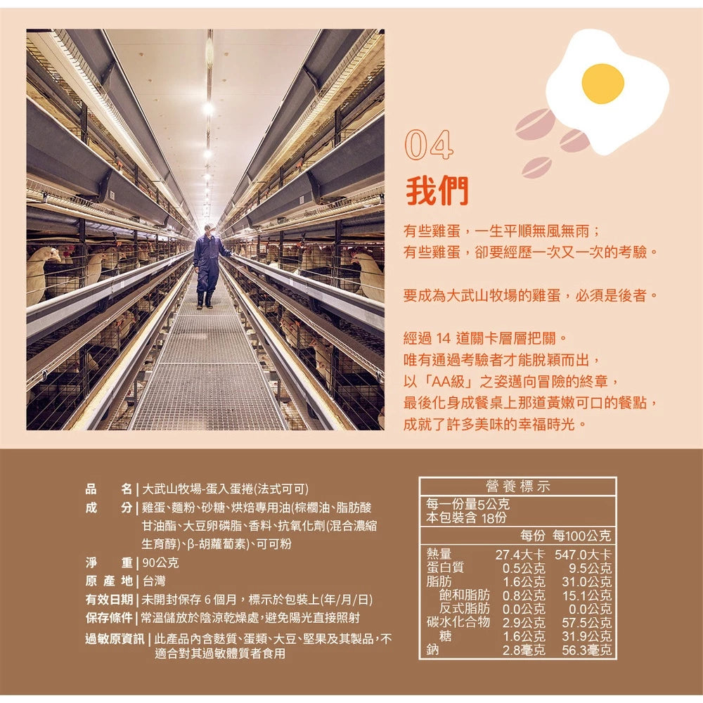 【大武山牧場】一口蛋捲 法式可可 (2包/盒 ,共18入)