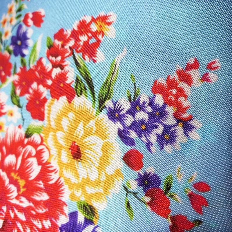 【花布先生】台灣花布絲巾禮盒 - 水藍桃