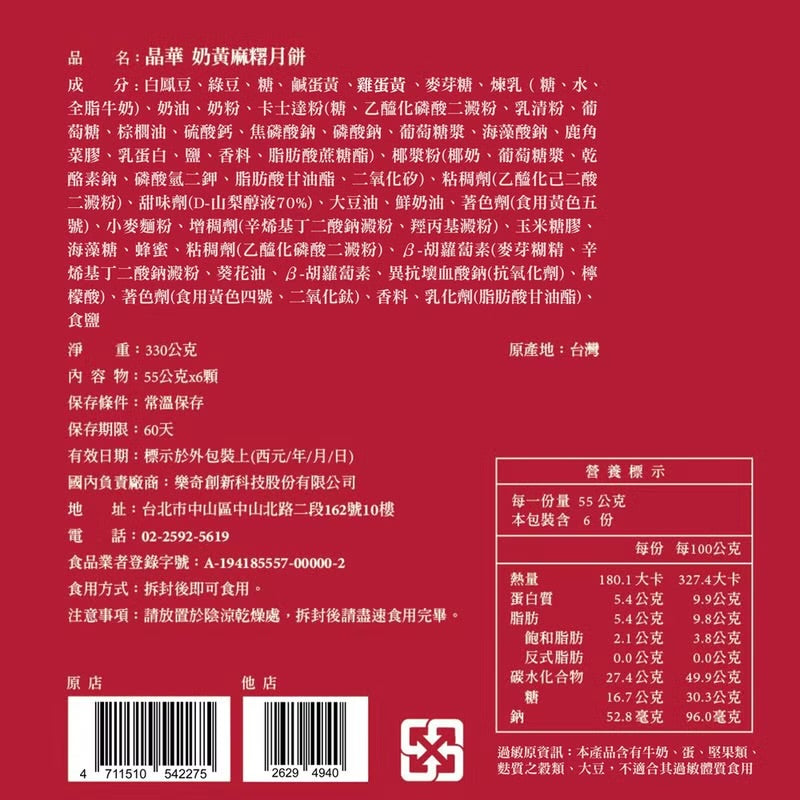 【台北晶華酒店】奶黃麻糬月餅禮盒(6入)‼️預購商品: 09.05.25開始出貨‼️