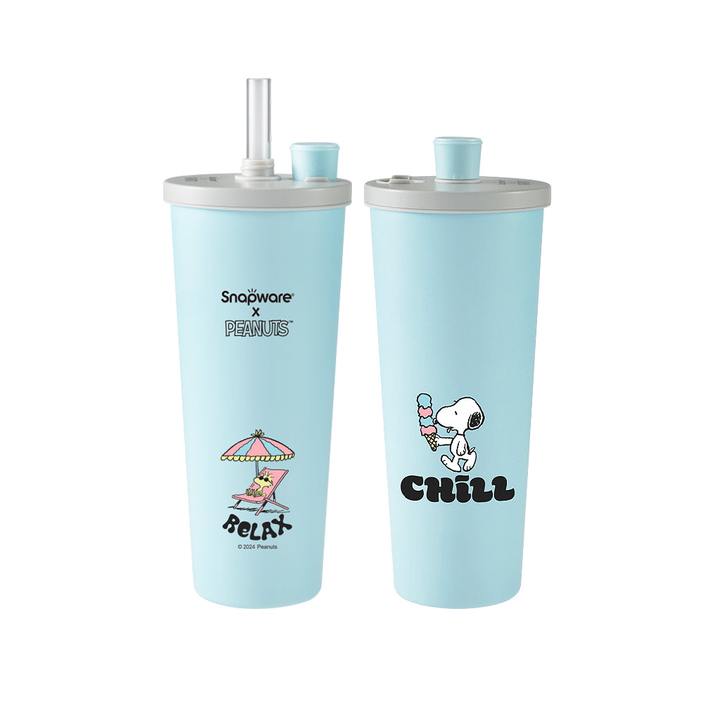 【康寧SNAPWARE】Snoopy海灘假期 鋅light輕瓷保溫保冰跳跳吸管杯850ml-附杯套(1入)