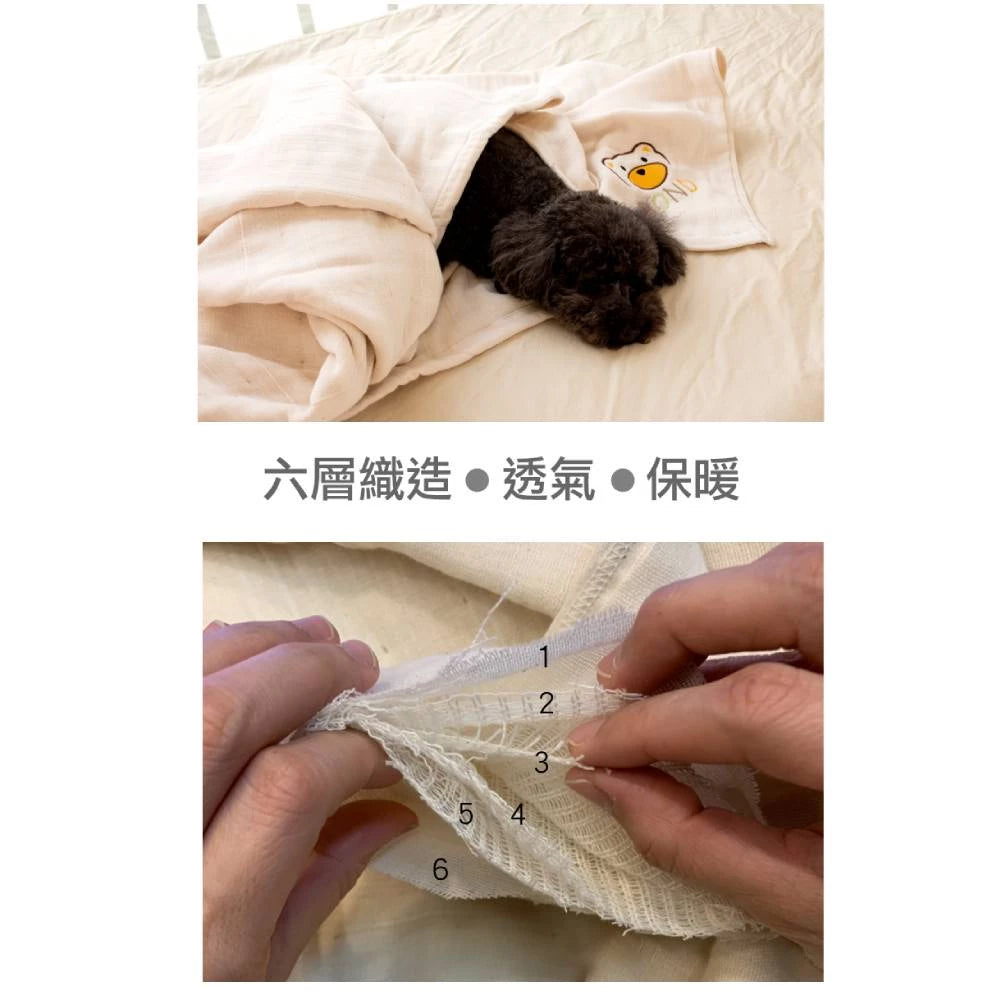台灣興隆毛巾 六層紗胖的熊有機染單人毛巾被