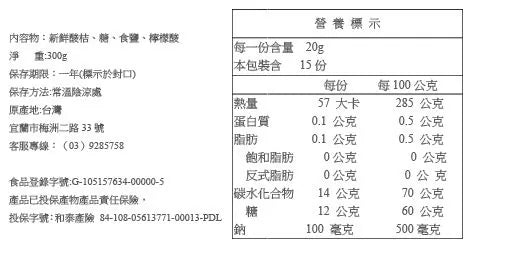 一口宜口 在地品牌 貴妃酸桔(300g*包)