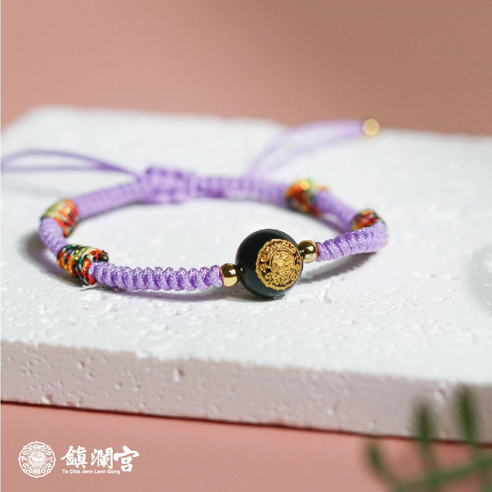 【鎮瀾宮×天后】智慧寶寶守護平安手繩|紫色|手繩 五色線 黑曜石 黑水晶 兒童手鍊 兒童手環