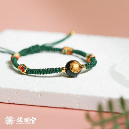 【鎮瀾宮×天后】富貴寶寶守護平安手繩｜綠色｜手繩 五色線 黑曜石 黑水晶 兒童手鍊