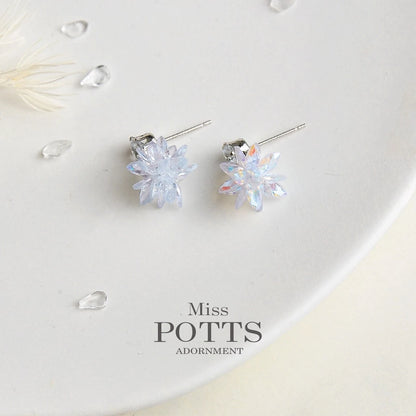 MissPotts｜Karina 冰晶雪花耳釘 S925銀針耳環 銀針飾品 水晶耳環 鋯石 雪花 雪球 耳針 耳釘(1*set)