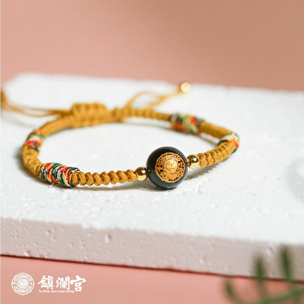 【鎮瀾宮×天后】富貴寶寶守護平安手繩｜金色｜手繩 五色線 黑曜石 黑水晶 兒童手鍊 兒童手環