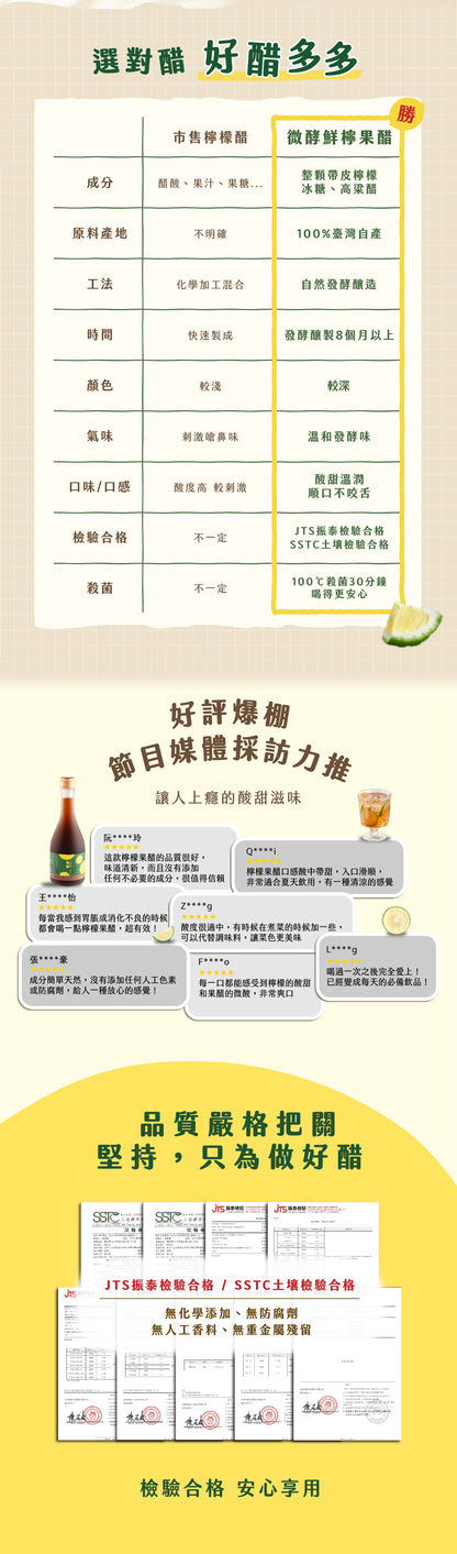 檸檬生存指南 【新裝上市】元氣檸檬｜微酵鮮檸果醋(300ml*瓶)