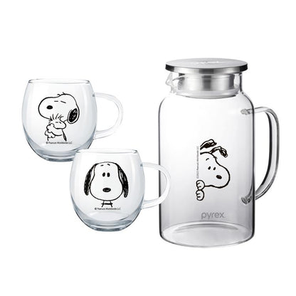 康寧PYREX SNOOPY 黑白復刻耐熱玻璃一壺二杯組-3款任選