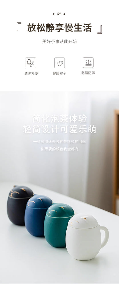招財貓茶杯 陶瓷材質 附茶葉罐 便攜四色