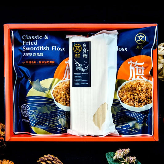 【丸文食品】麵麵俱到魚多多禮盒古早味旗魚鬆220g2包+魚寶麵1包