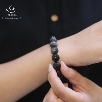 【聚寶閣】金沙黑曜石能量手珠 水晶 水晶手珠 佛珠 淨化磁場 防小人(1入)