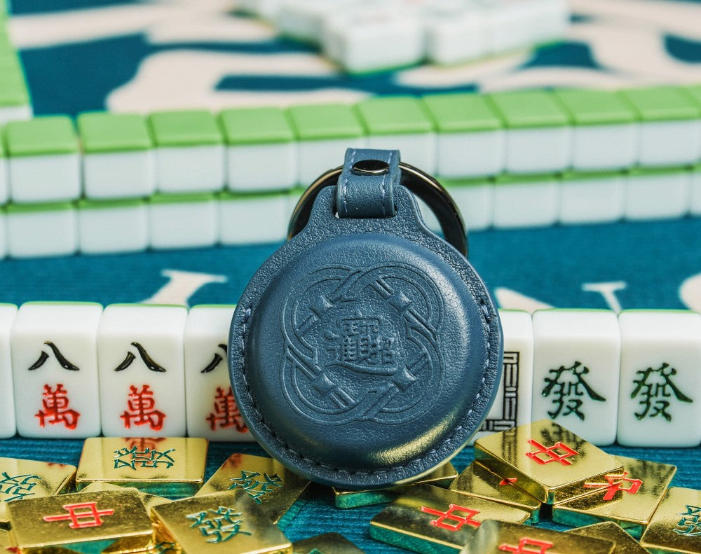 大甲鎮瀾宮 馬卡龍招財鑰匙圈 之 『紅中發』Style 50088-A201 小牛皮素紋海軍藍A201