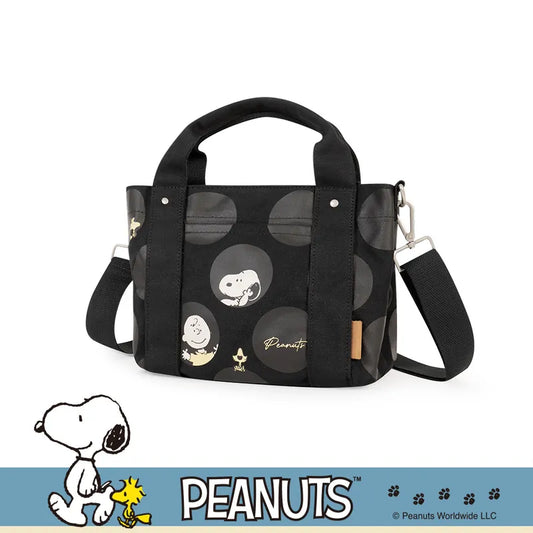 SNOOPY x Kiiwi O! 聯名款．日本同步多隔層厚磅帆布兩用托特包 KATO 黑圓點(1入)