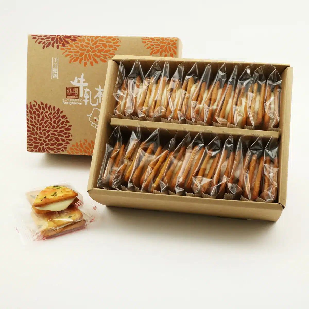 牛軋本舖 牛軋本舖經典禮盒(含紙袋)-青蔥餅(植物五辛素)-綜合24片裝(原味12/蔓越莓4/花生4/咖啡4)