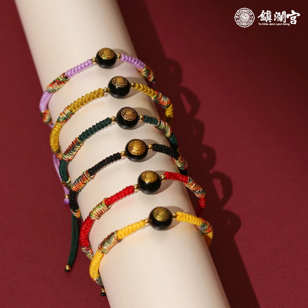 【鎮瀾宮 x 天后】五色守護平安繩 黑曜石 水晶 金剛結 開運手繩 五色線 平安手繩 平安手鍊