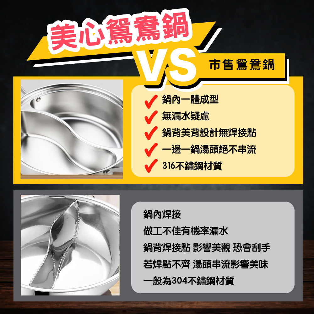 【MASIONS 美心】鴛鴦鍋 皇家316不鏽鋼鴛鴦火鍋 (IH爐/電磁爐適用) -33cm(雙耳/玻璃蓋)
