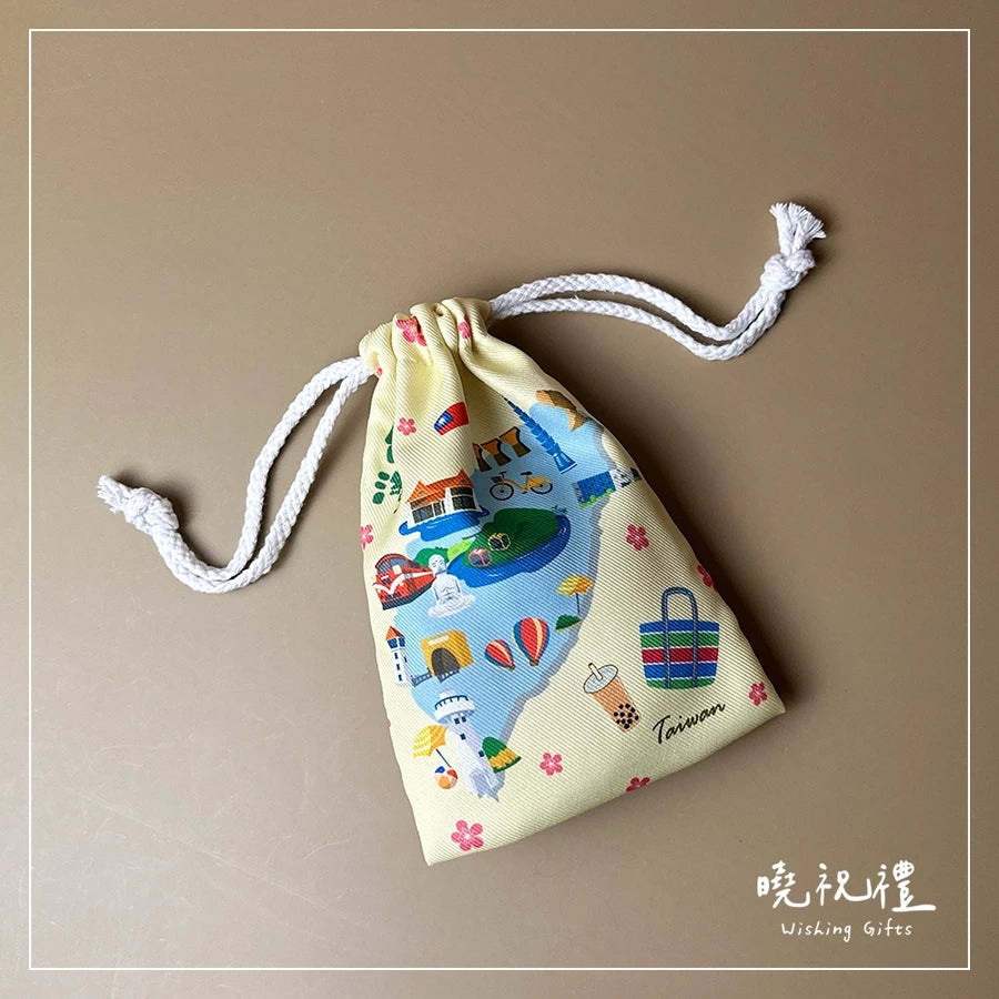 曉祝禮 【輕薄款14X19CM束口袋】台灣 臺灣 紀念品 伴手禮 出國 禮物 台北 束口袋 收納袋 飾品袋 小藥袋 環保袋(1入)
