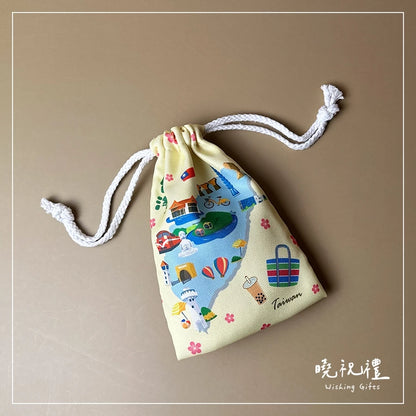 曉祝禮 【輕薄款14X19CM束口袋】台灣 臺灣 紀念品 伴手禮 出國 禮物 台北 束口袋 收納袋 飾品袋 小藥袋 環保袋(1入)