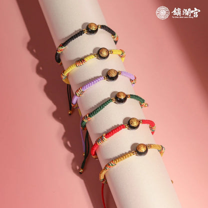 【鎮瀾宮×天后】富貴寶寶守護平安手繩｜金色｜手繩 五色線 黑曜石 黑水晶 兒童手鍊 兒童手環