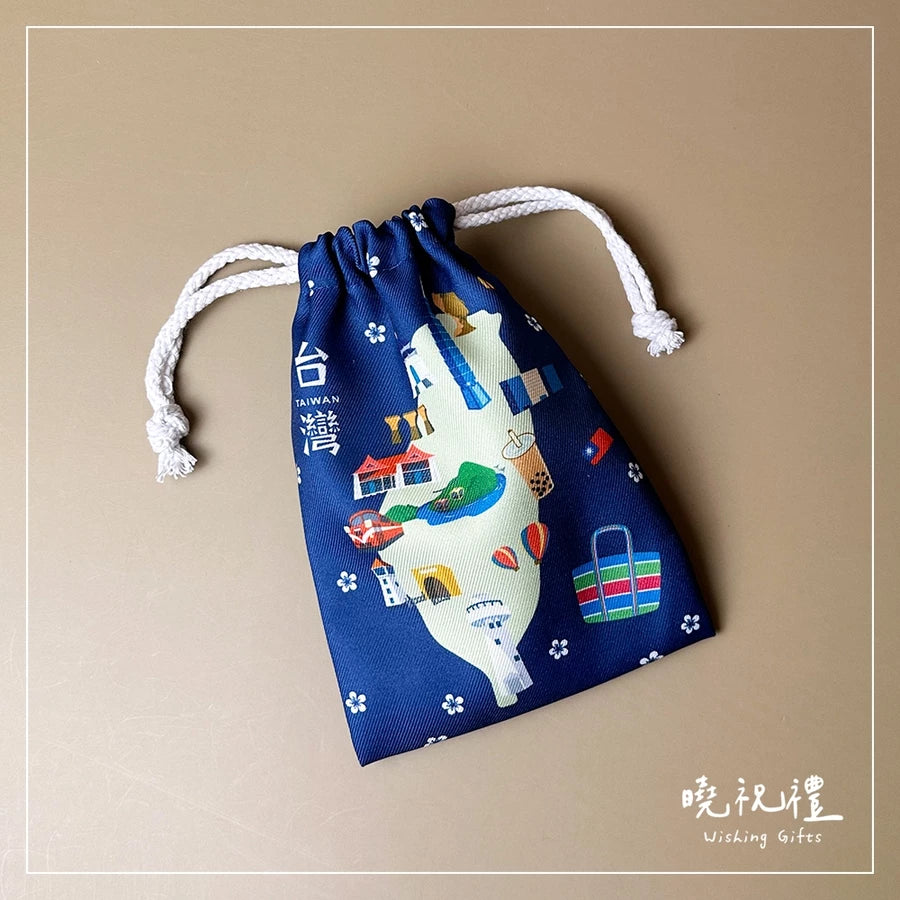 曉祝禮 【輕薄款14X19CM束口袋】台灣 臺灣 紀念品 伴手禮 出國 禮物 台北 束口袋 收納袋 飾品袋 小藥袋 環保袋(1入)
