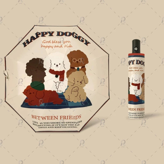 🐶狗狗日常摺疊傘 晴雨兩用 自動黑膠-堆堆狗(1個)