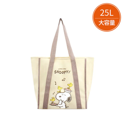 史努比 小夥伴單肩大容量多用途束口保溫袋25L 牛奶色(1入)