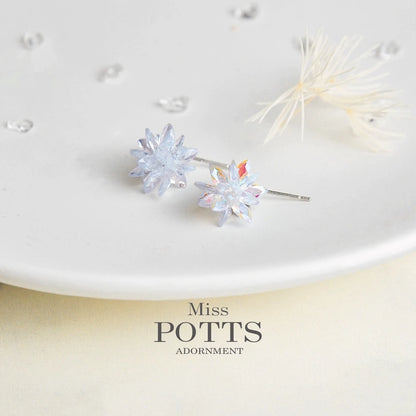MissPotts｜Karina 冰晶雪花耳釘 S925銀針耳環 銀針飾品 水晶耳環 鋯石 雪花 雪球 耳針 耳釘(1*set)