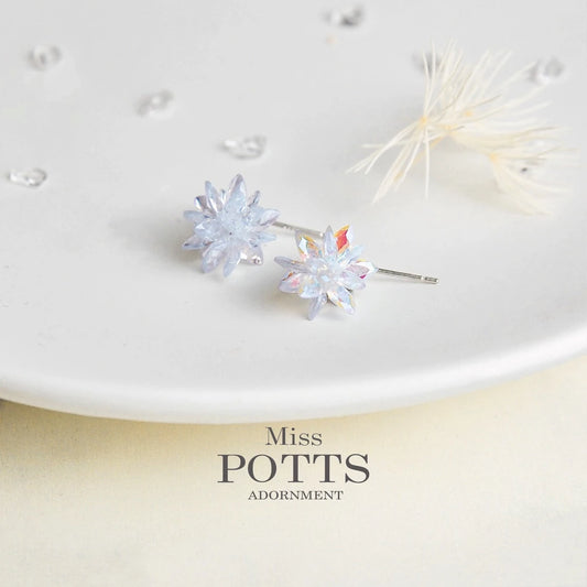 MissPotts｜Karina 冰晶雪花耳釘 S925銀針耳環 銀針飾品 水晶耳環 鋯石 雪花 雪球 耳針 耳釘(1*set)