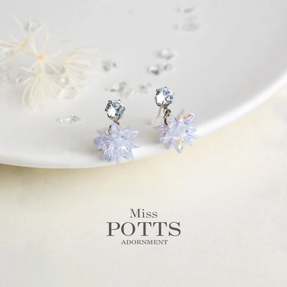 MissPotts｜Karina 冰晶雪花耳釘 S925銀針耳環 銀針飾品 水晶耳環 鋯石 雪花 雪球 耳針 耳釘(1*set)
