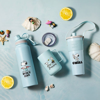 【康寧SNAPWARE】Snoopy海灘假期 鋅light輕瓷保溫保冰跳跳吸管杯850ml-附杯套(1入)