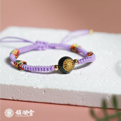 【鎮瀾宮×天后】智慧寶寶守護平安手繩｜紫色｜手繩 五色線 黑曜石 黑水晶 兒童手鍊 兒童手環
